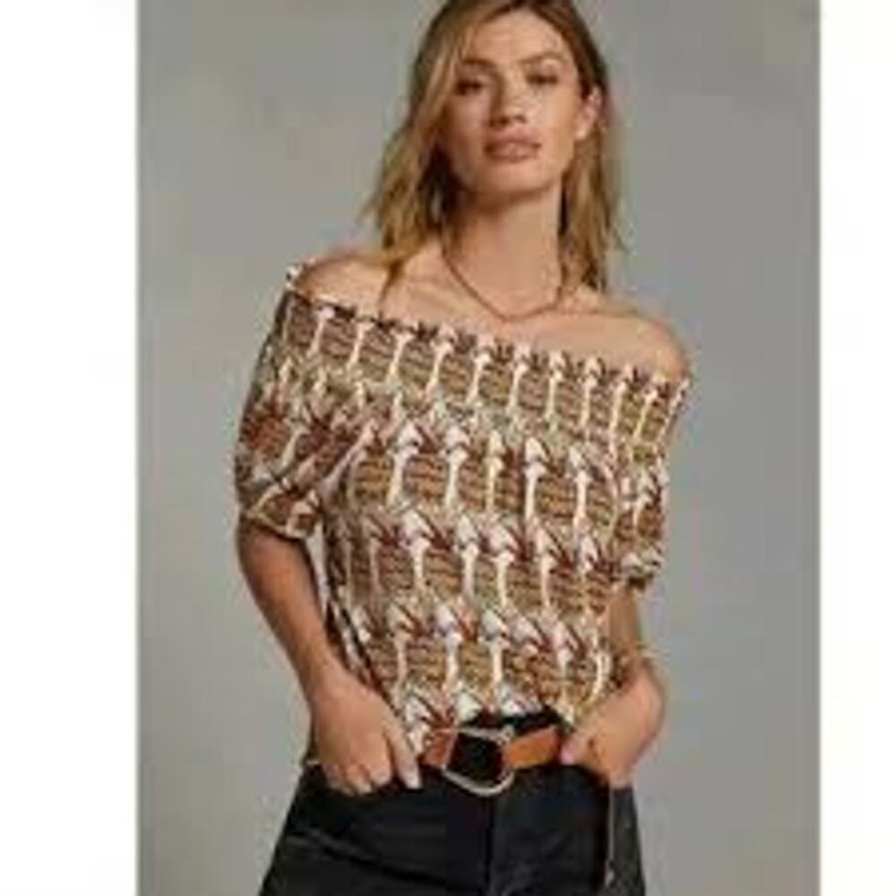 Anthropologie Porridge Whimsical Pineapple Print Top Smocked Summer Women XS